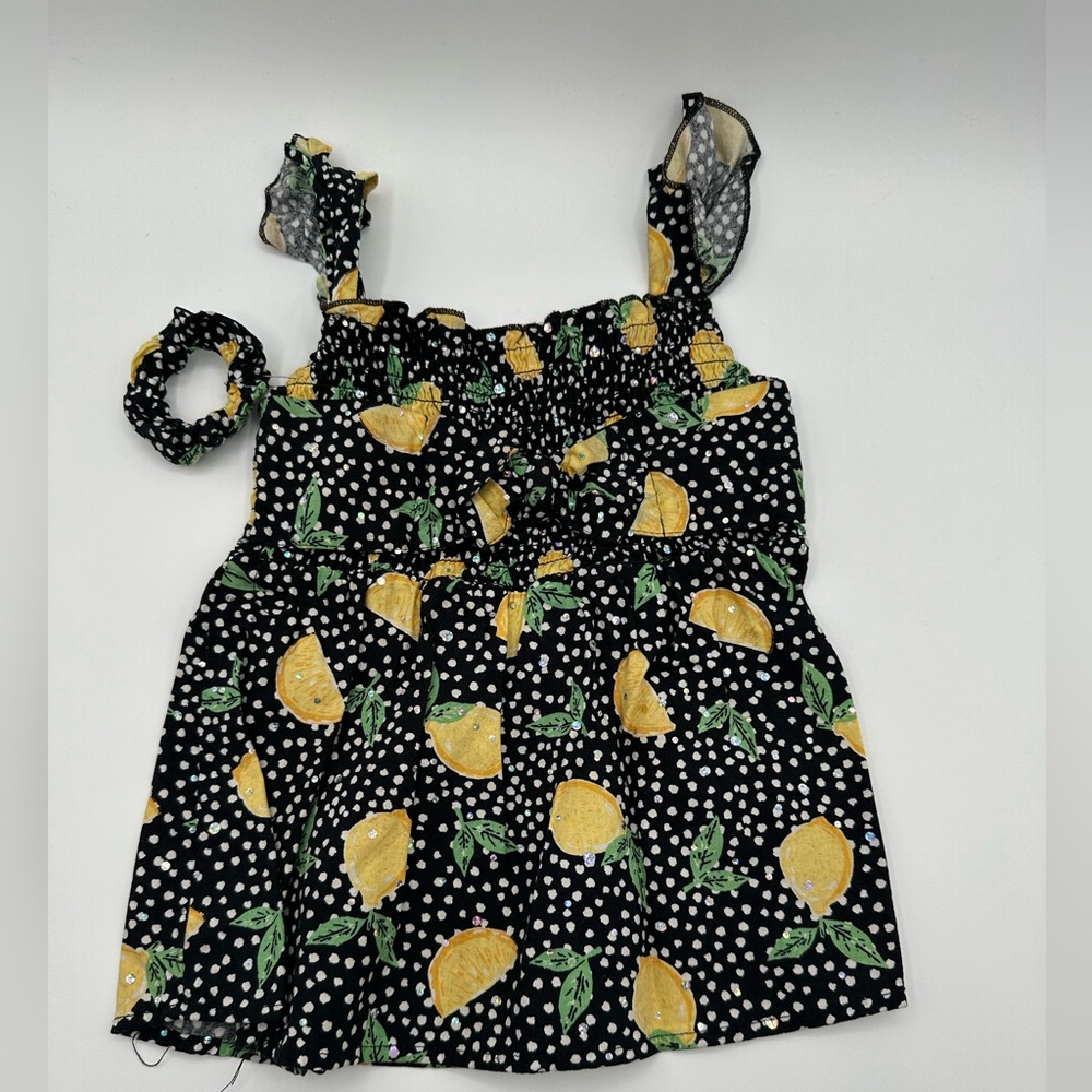 Little Lass Girls Black Floral Sleeveless Sequence Blouse With Headband 4 T